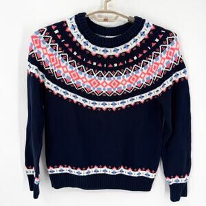 J. Crew Womens Fair Isle Cotton Sweater Blue Pink Orange Size Medium NWT